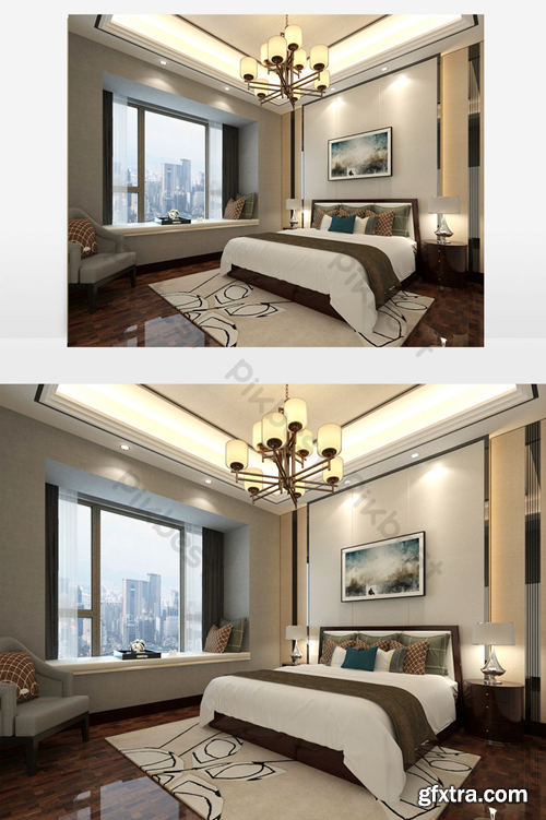 New Chinese style bedroom renderings Decors & 3D Models Template MAX