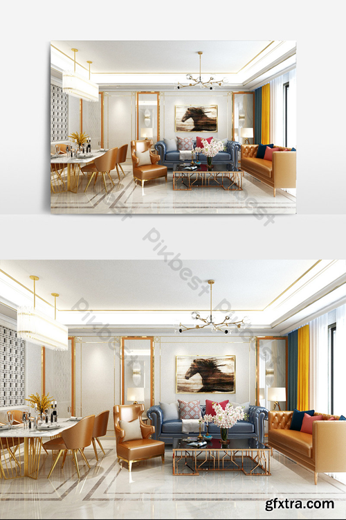Light luxury small apartment renderings Decors & 3D Models Template MAX