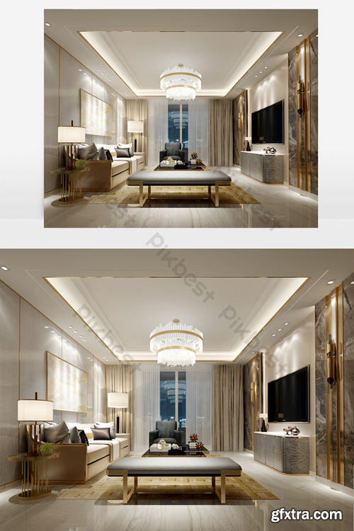 Golden luxury living room renderings Decors & 3D Models Template MAX