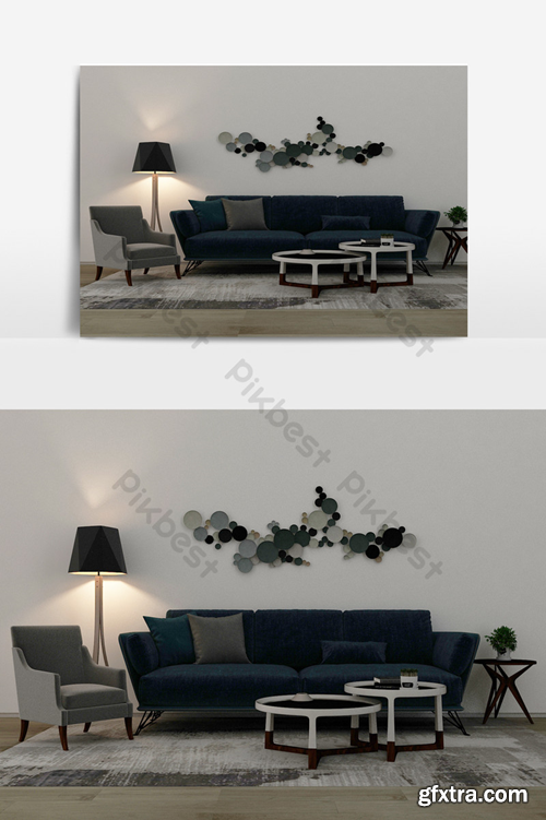 Black floor lamp simple living room model Decors & 3D Models Template MAX