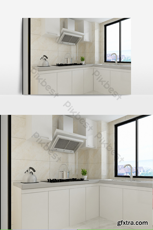 White minimalist kitchen model Decors & 3D Models Template MAX