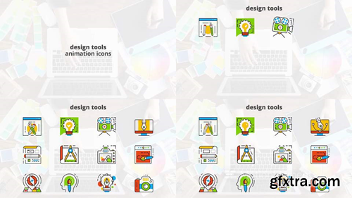 MotionElements Design tools flat animated icons 14680857