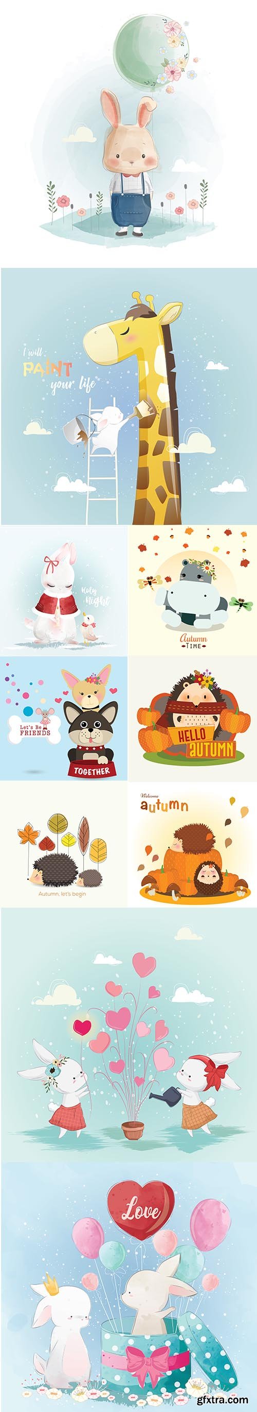 Happy Cute Little Animals Vector Illustration Set Vol 2
