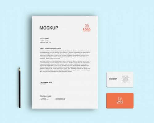 A4 Page And Business Card Mock-up Premium PSD