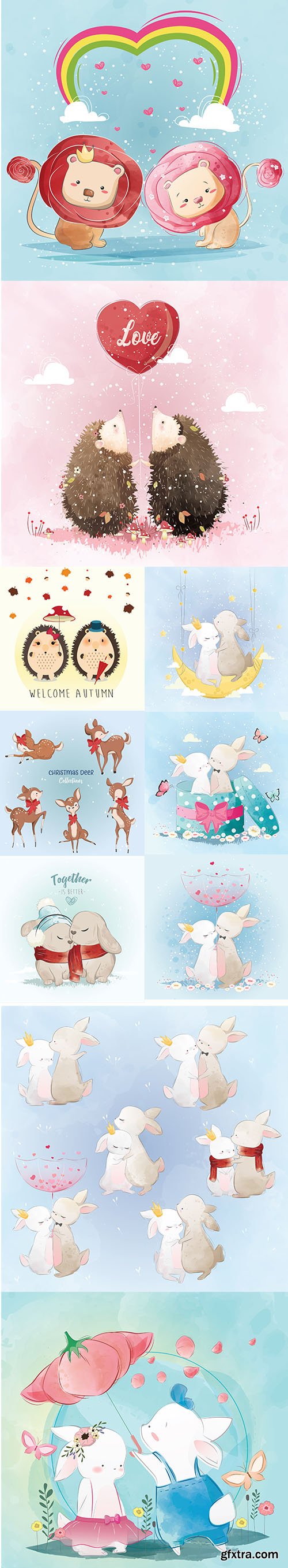 Happy Cute Little Animals Vector Illustration Set Vol 9