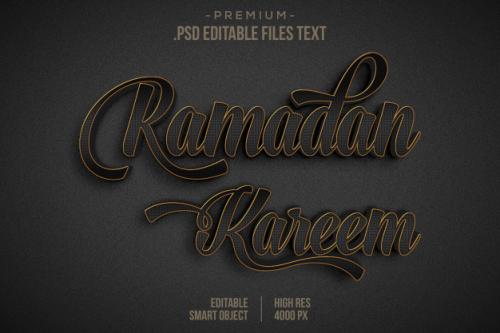 Ramadan Kareem 3d Text Style Effect, Shiny Black Gold Ramadan Kareem Text Effect Premium PSD