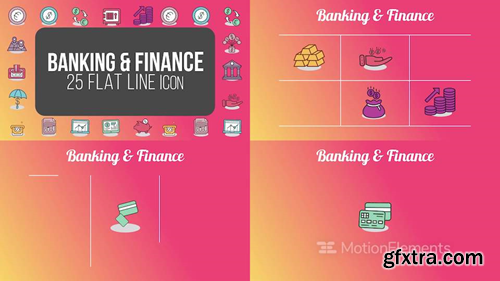 MotionElements Banking finance 25 flat line icons 14681060