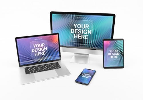 Modern Devices With Smartphone Laptop Computer And Tablet On White Mockup Premium PSD