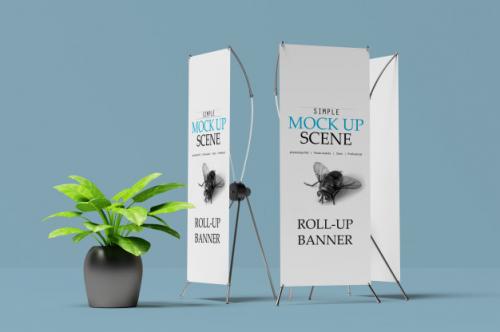 X-banner Or Roll Up Stand Mockup Premium PSD