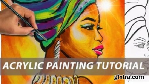 ACRYLIC PAINTING TUTORIAL- AFRICAN LADY - with a traceable to paint along