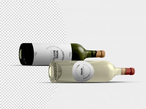 Lying Wine Bottles Mockup Template Premium PSD