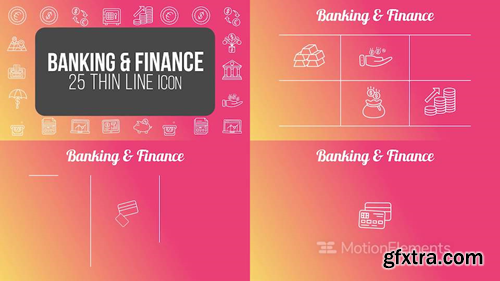 MotionElements Banking finance 25 thin line icons 14680997