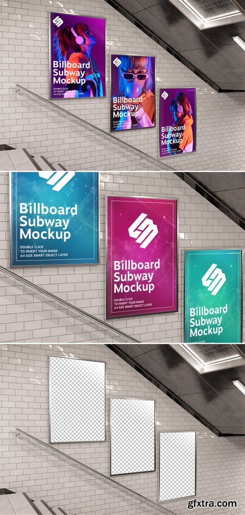 Billboard on Underground Stairs Wall Mockup 336447584