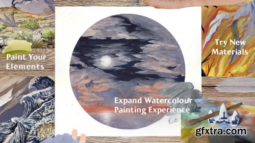 Watercolor Elements: Earth, Air, Fire & Water. Create Your Own Series with a Mix of Artistic Tools.