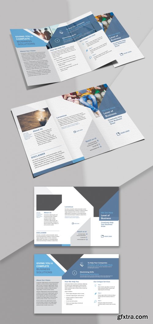 Trifold Brochure with Abstract Geometric with Blue Grey Accents 342128436