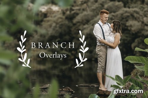 CreativeMarket - Green Branch and Flower Overlays 4383874