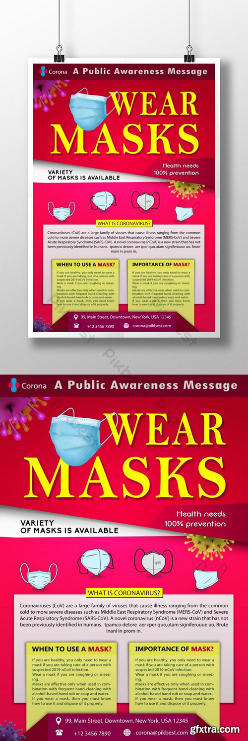 Red Yellow Wear Masks PSD Poster Template Template PSD