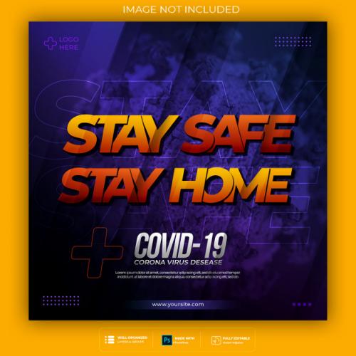 Stay Home Stay Safe Corona Virus 3d Text Style Effect Premium PSD