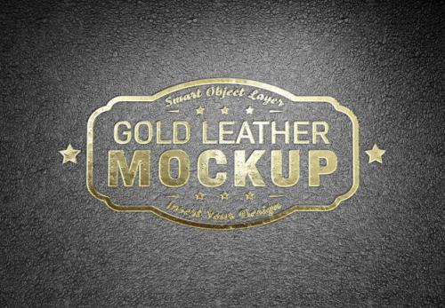 Embossed Gold Logo Mockup On Black Leather Premium PSD