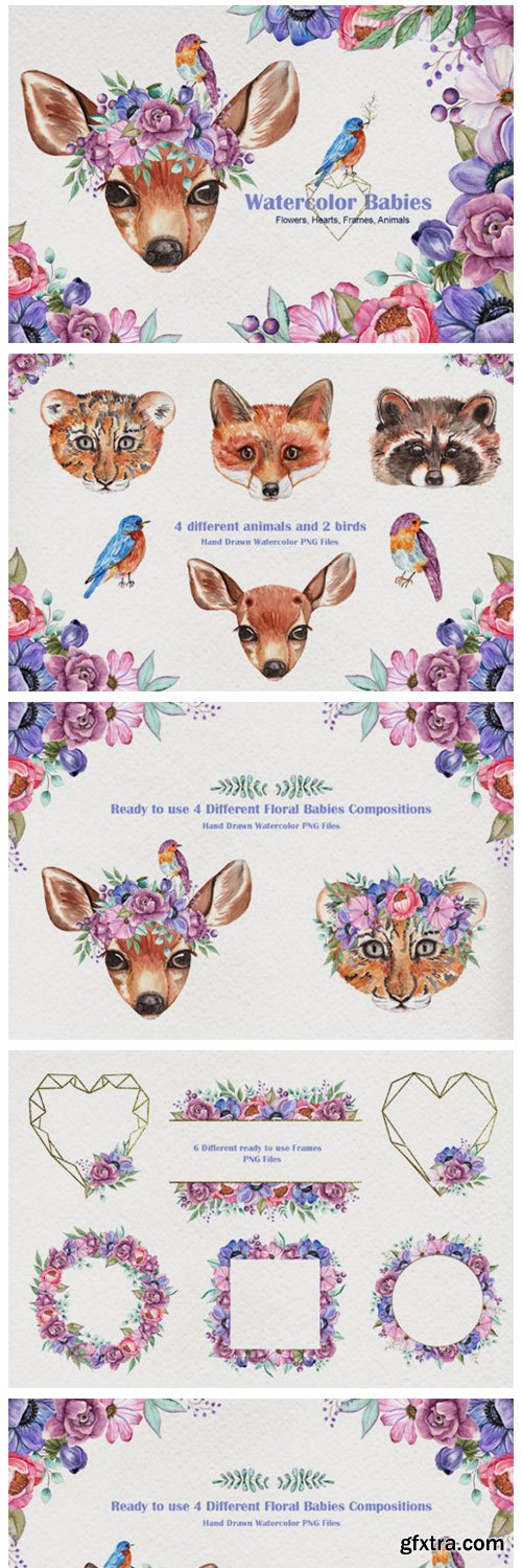 Watercolor Baby Animals and Flowers 4022199