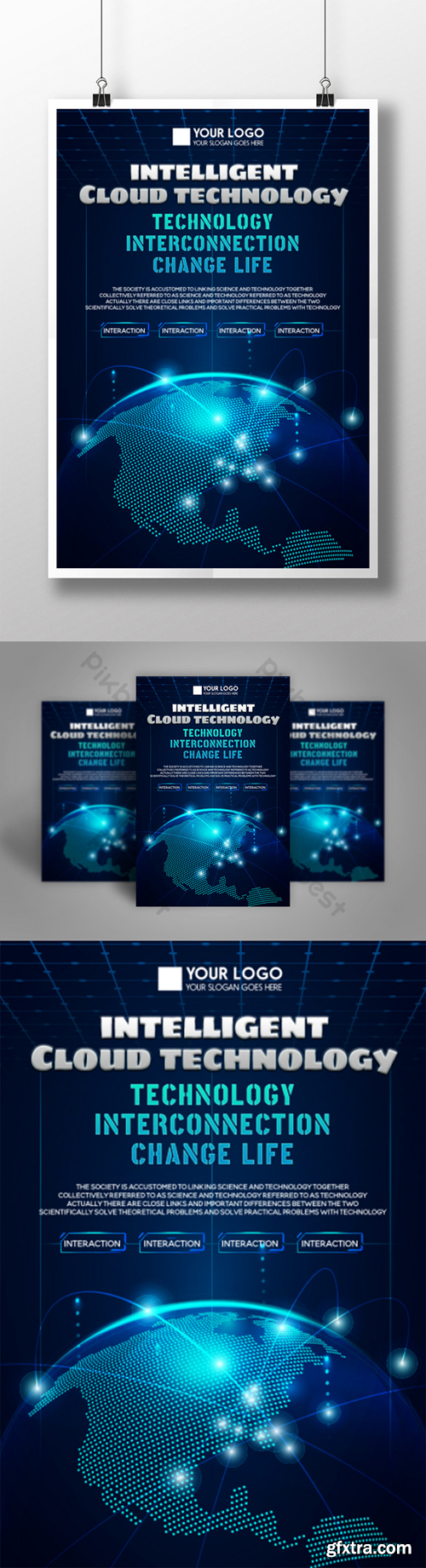 Blue style technology poster Template PSD