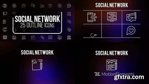 MotionElements Social network 25 outline animated icons 14681151