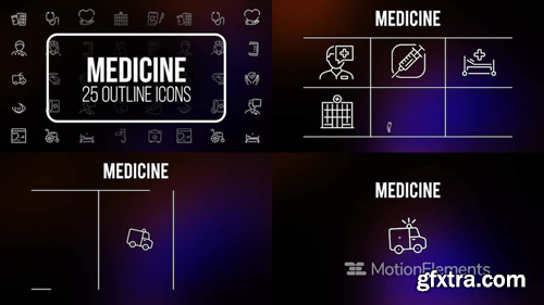 MotionElements Medicine 25 outline icons 14681237