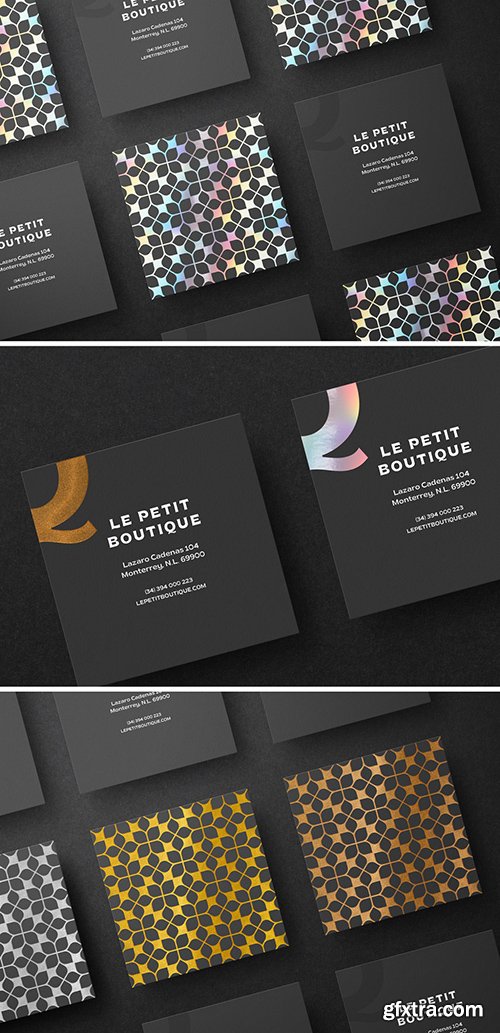 Square Business Cards Mockup Scene with Holographic and Foil Effects 346235959