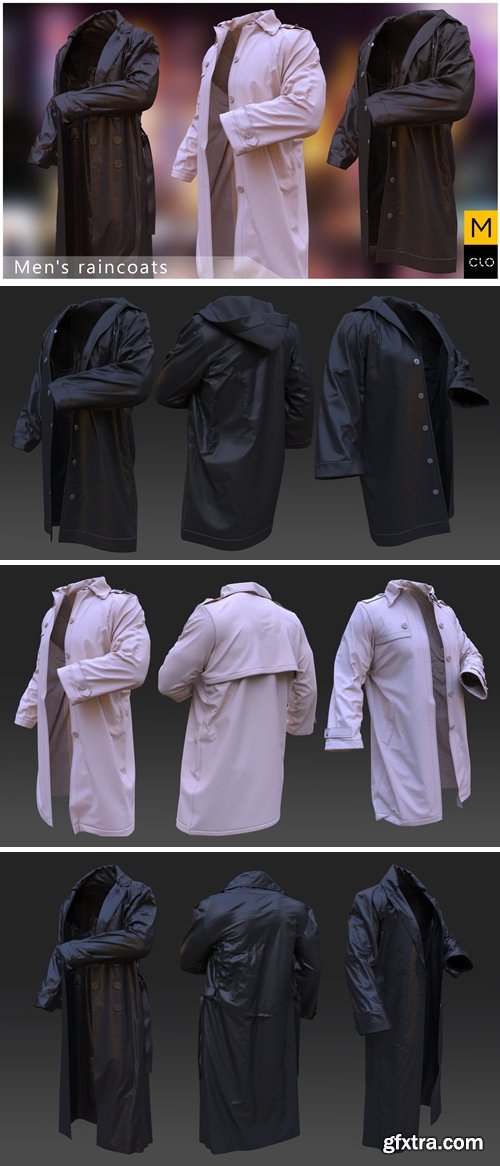 Men’s raincoats. Clo3d, Marvelous Designer projects
