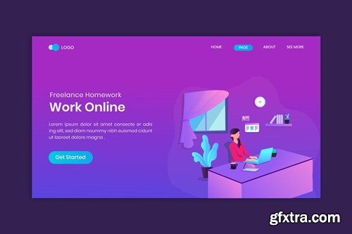 Work at home freelancer concept on landing page