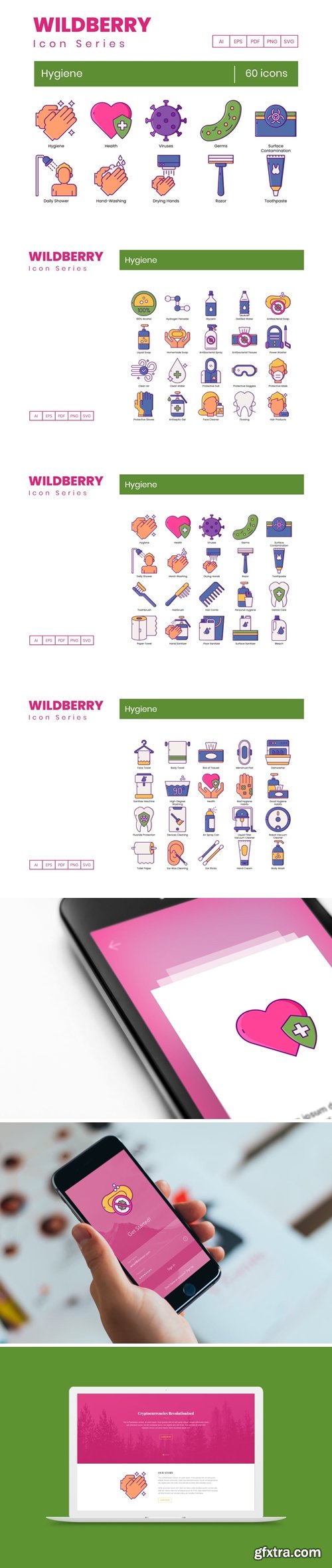 60 Hygiene Icons | Wildberry Series