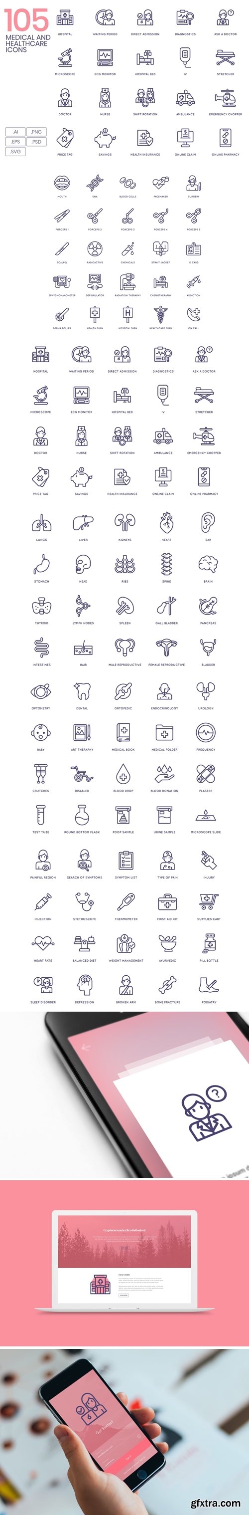 105 Medical and Healthcare Icons | Line Series