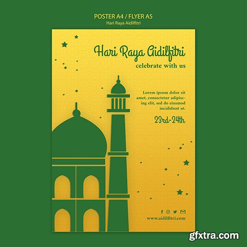 Hari raya aidilfitri poster with illustration