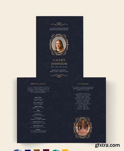 Elegant Funeral Obituary Bi-Fold Brochure Template
