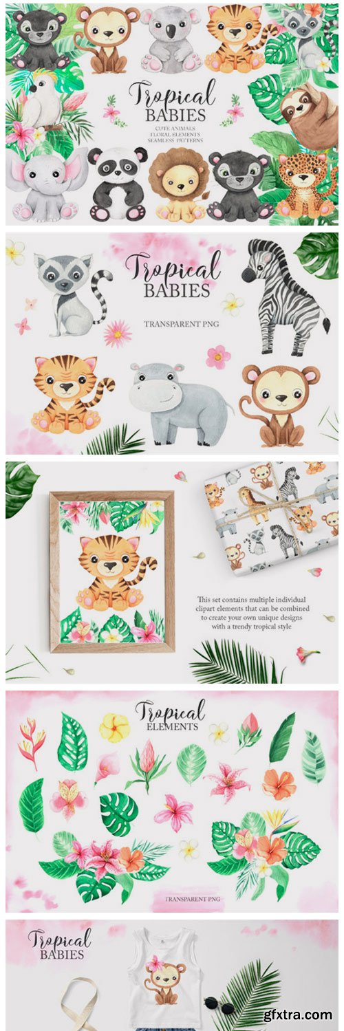 Watercolor Tropical Animals Clipart 4125839