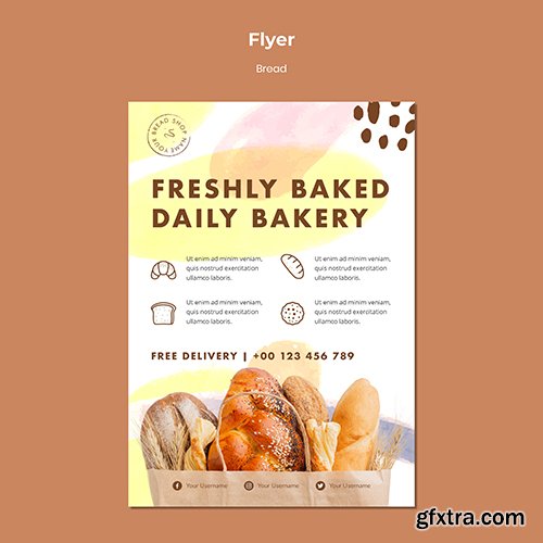 Flyer template freshly baked daily bakery