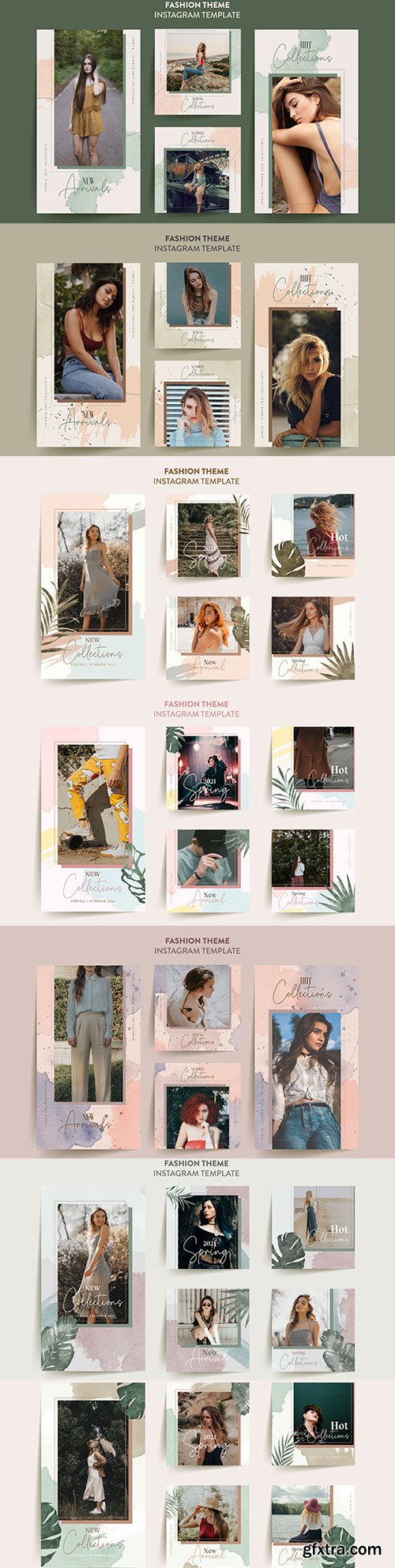 Fashion woman \'s instagram story template with tropical leaves