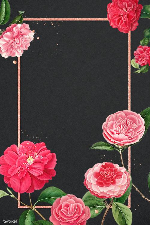 Red and pink camellia flower patterned blank frame mockup - 2207242
