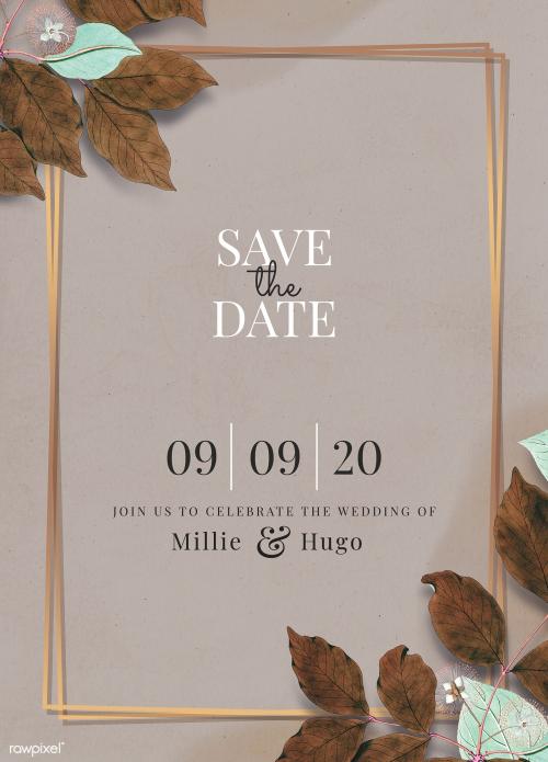 Winter leaves decorated save the date wedding invitation card template - 2210293