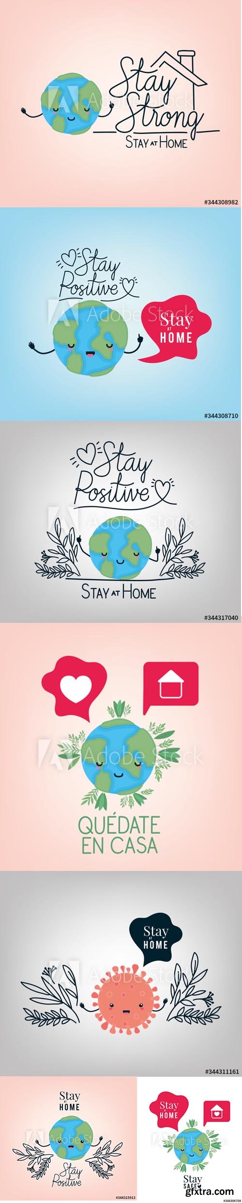 Stay at Home Positive Illustrations Set
