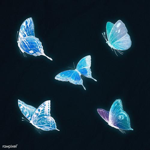 Neon blue butterfly illustrations set - 2266741