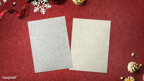 Blank papers mockup with Christmas decorations on red background - 1232327