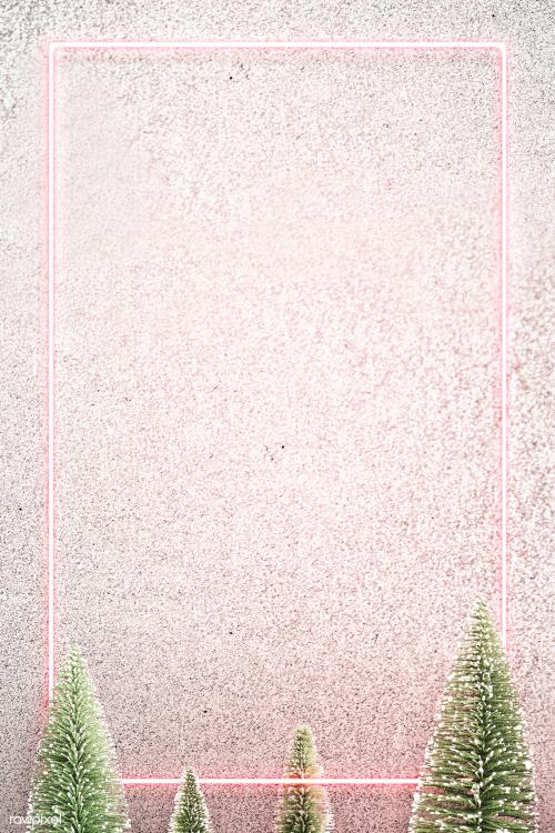 Pink neon frame on snowy Christmas background illustration - 1233061