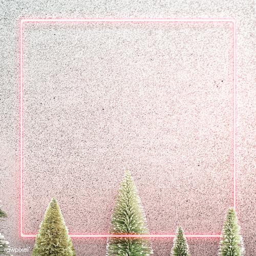 Pink neon frame on snowy Christmas background illustration - 1233136