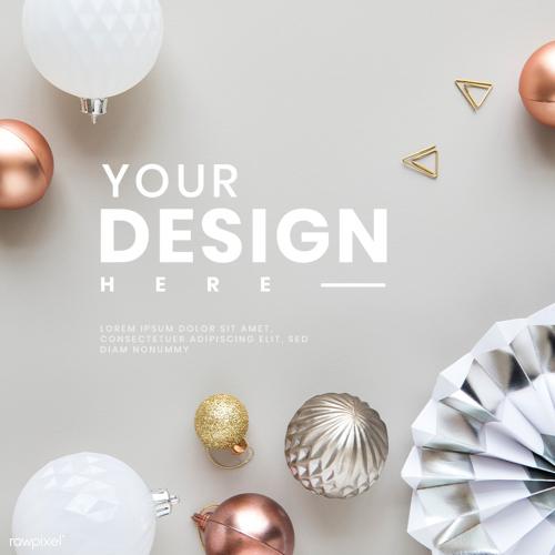 Metallic Christmas baubles patterned commercial background mockup - 2020256