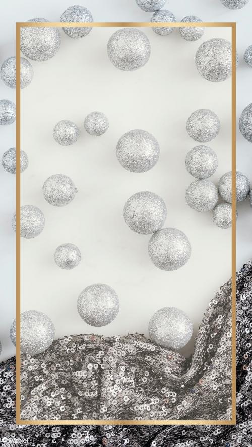 Rectangle gold frame with baubles and sequin textile mockup - 2037050