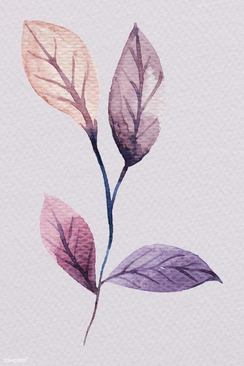 Hand painted purple watercolor leaf - 2037262