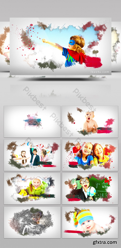 Colorful ink rendering children\'s family Brochure display AE template Video Template AEP 1413852