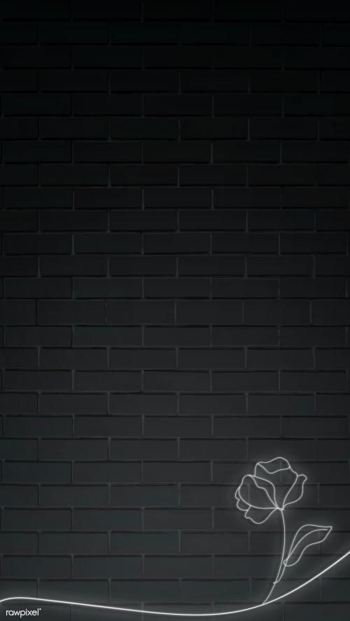 Neon lights flower on black brick wall mobile phone wallpaper illustration - 2037387