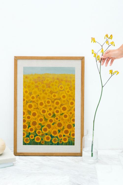 Framed painting of a sunflower field mockup frame - 2043927